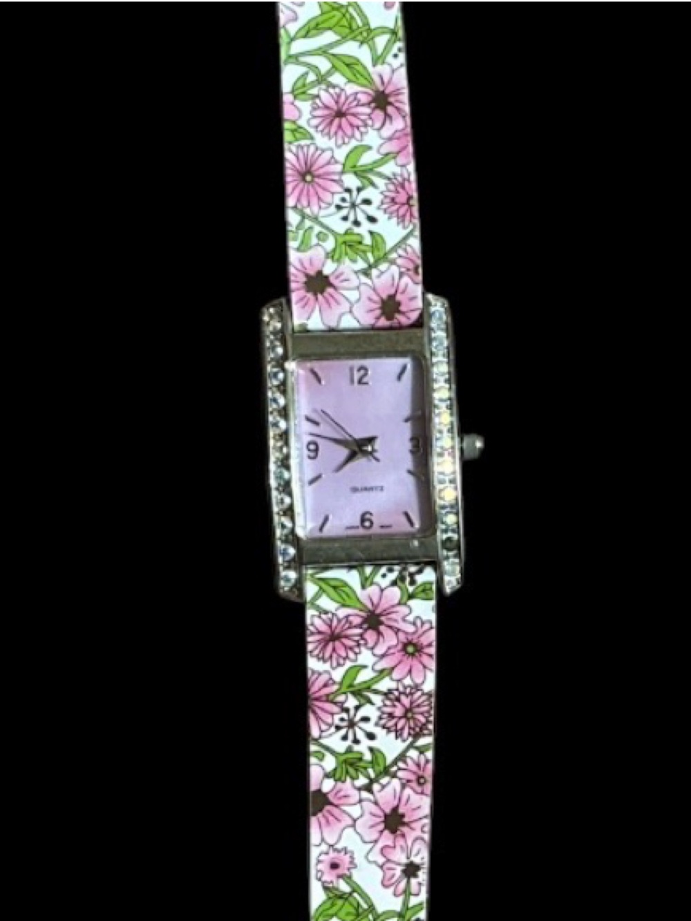 Floral Pink Crystal-Trim Women's Watch
